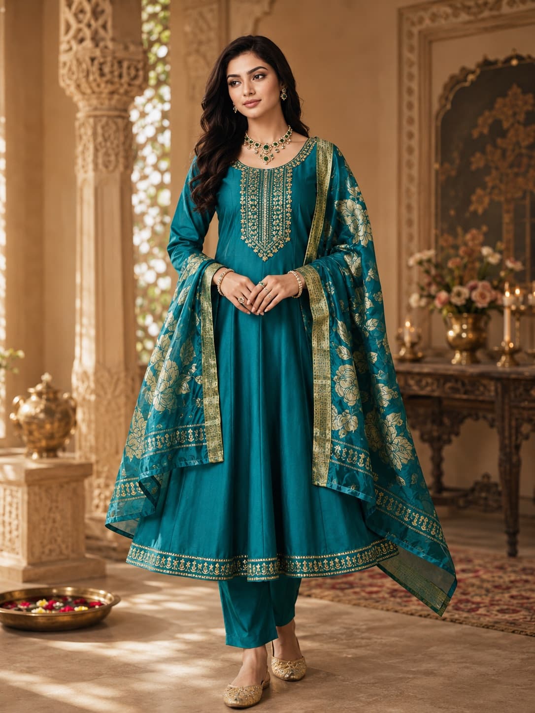 Anarkali Kurti with Pant and Dupatta Set
