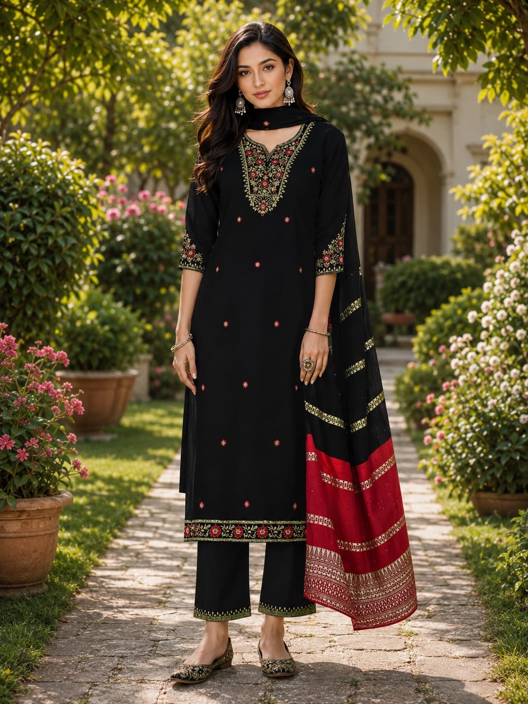 Elegant black embroidered kurti set